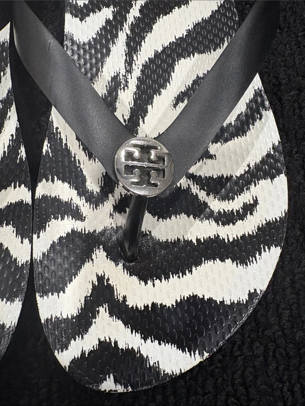 Tory Burch Black and White Zebra-Print Flip Flops